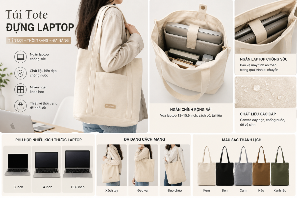 Túi tote đựng laptop tiện lợi thông minh