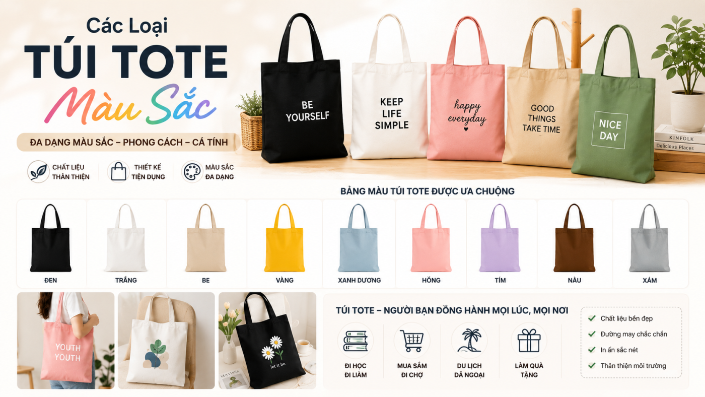 Bộ sưu tập các mẫu tui tote màu sắc thoeif trang basic