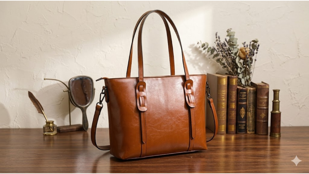Túi tote da bò nâu vintage thời trang đi làm đi chơi